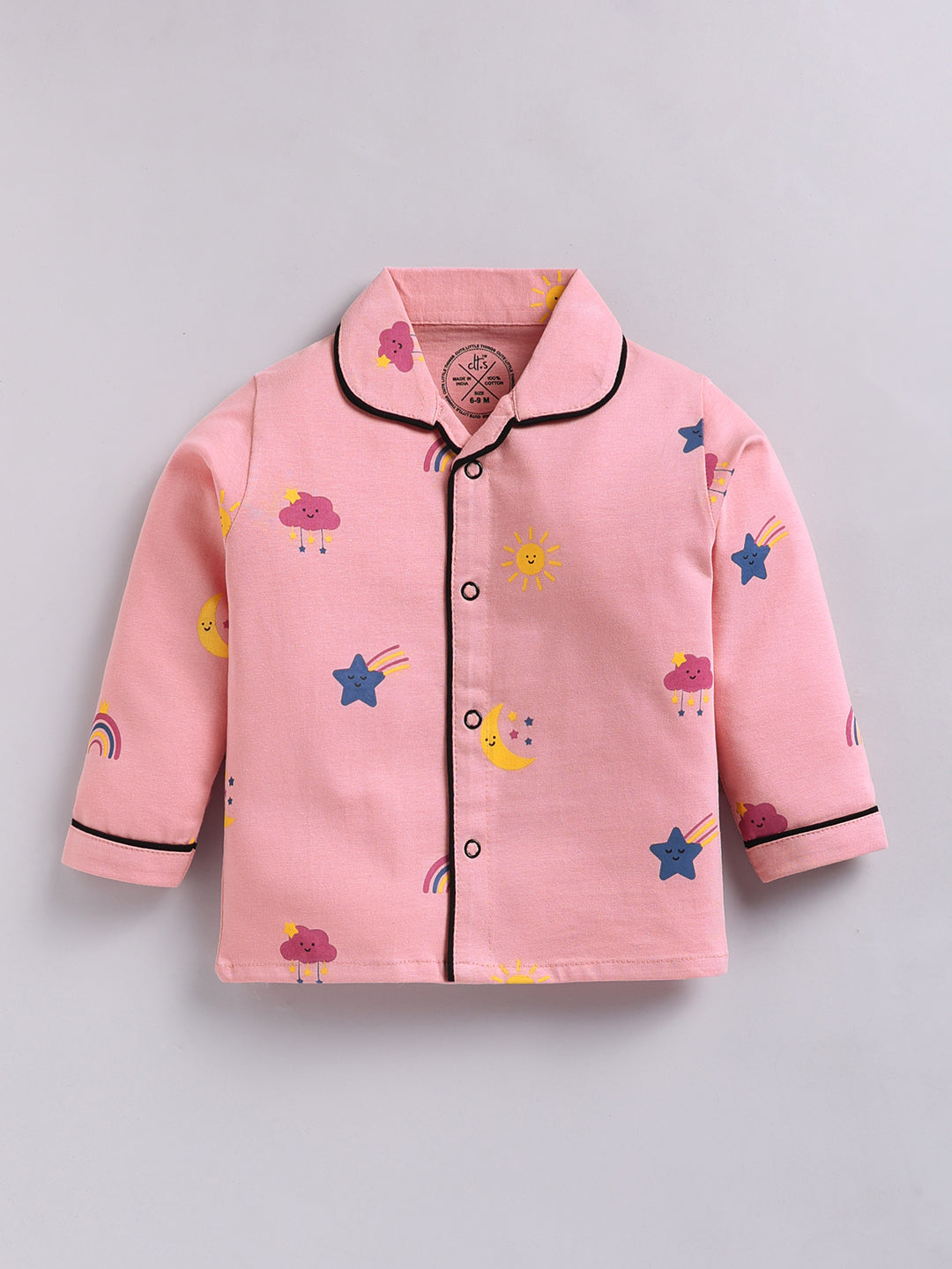 Pink Typography Cotton Full Sleeves Night Suit