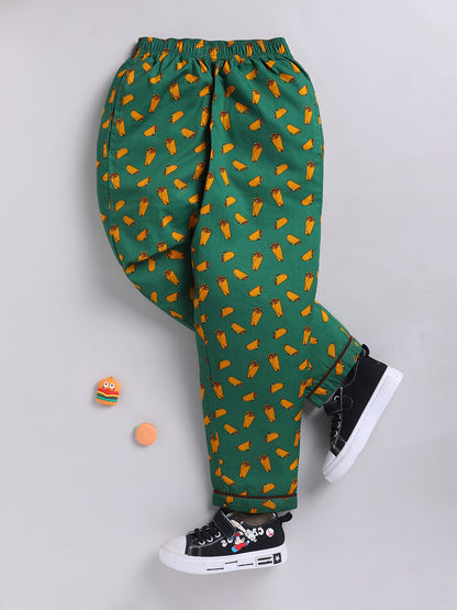 Green Graphic Cotton Full Sleeves Full Night Suit