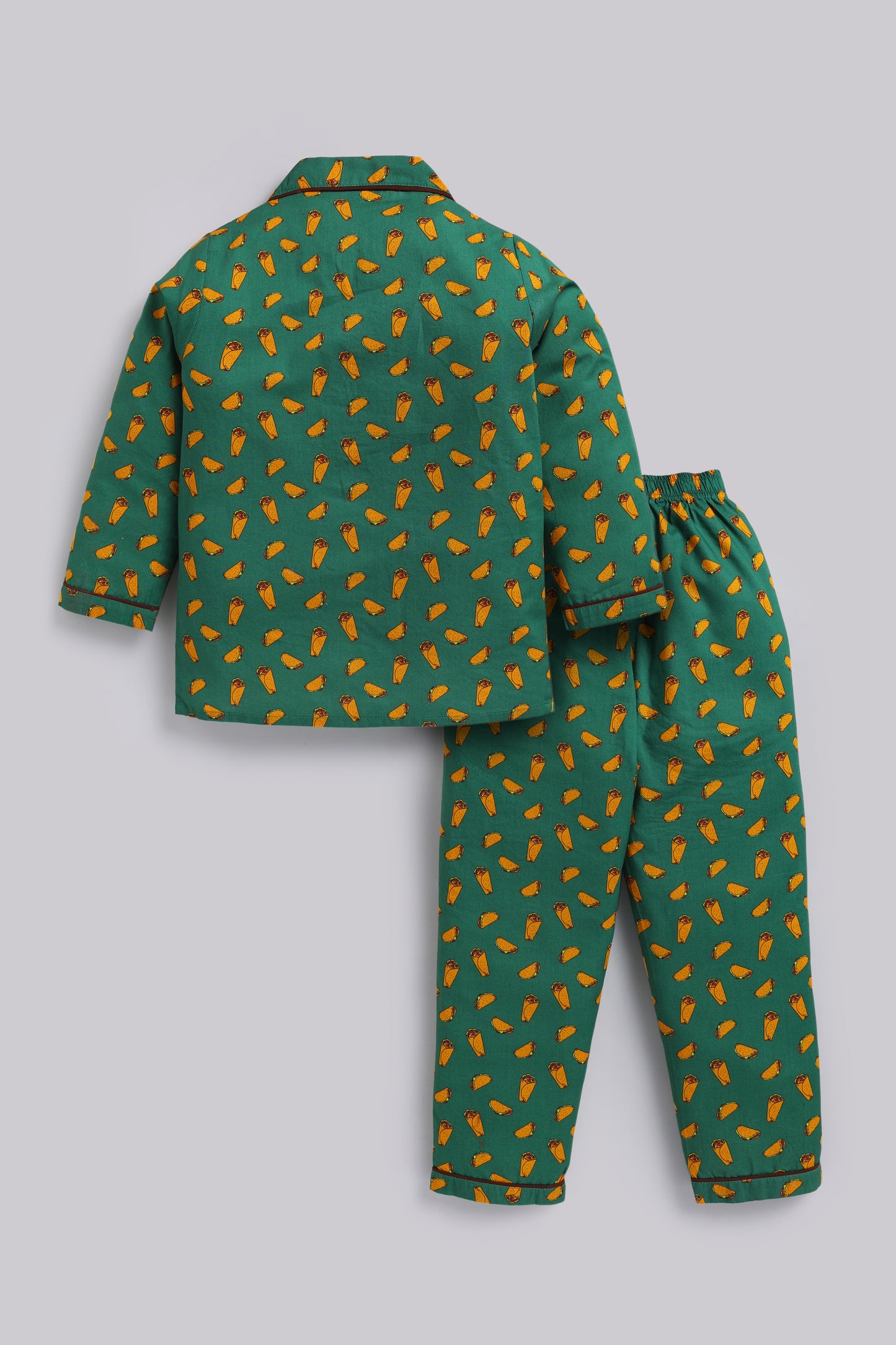 Green Graphic Cotton Full Sleeves Full Night Suit