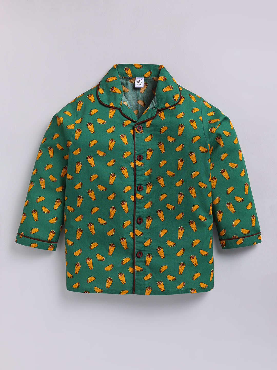 Green Graphic Cotton Full Sleeves Full Night Suit