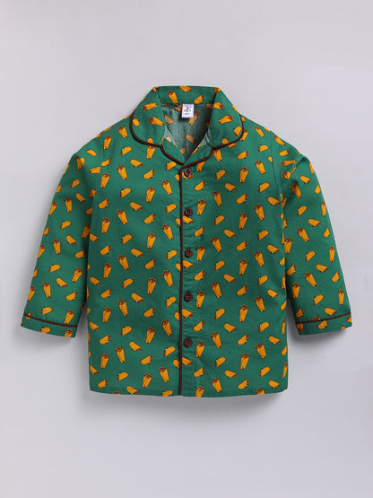 Green Graphic Cotton Full Sleeves Full Night Suit