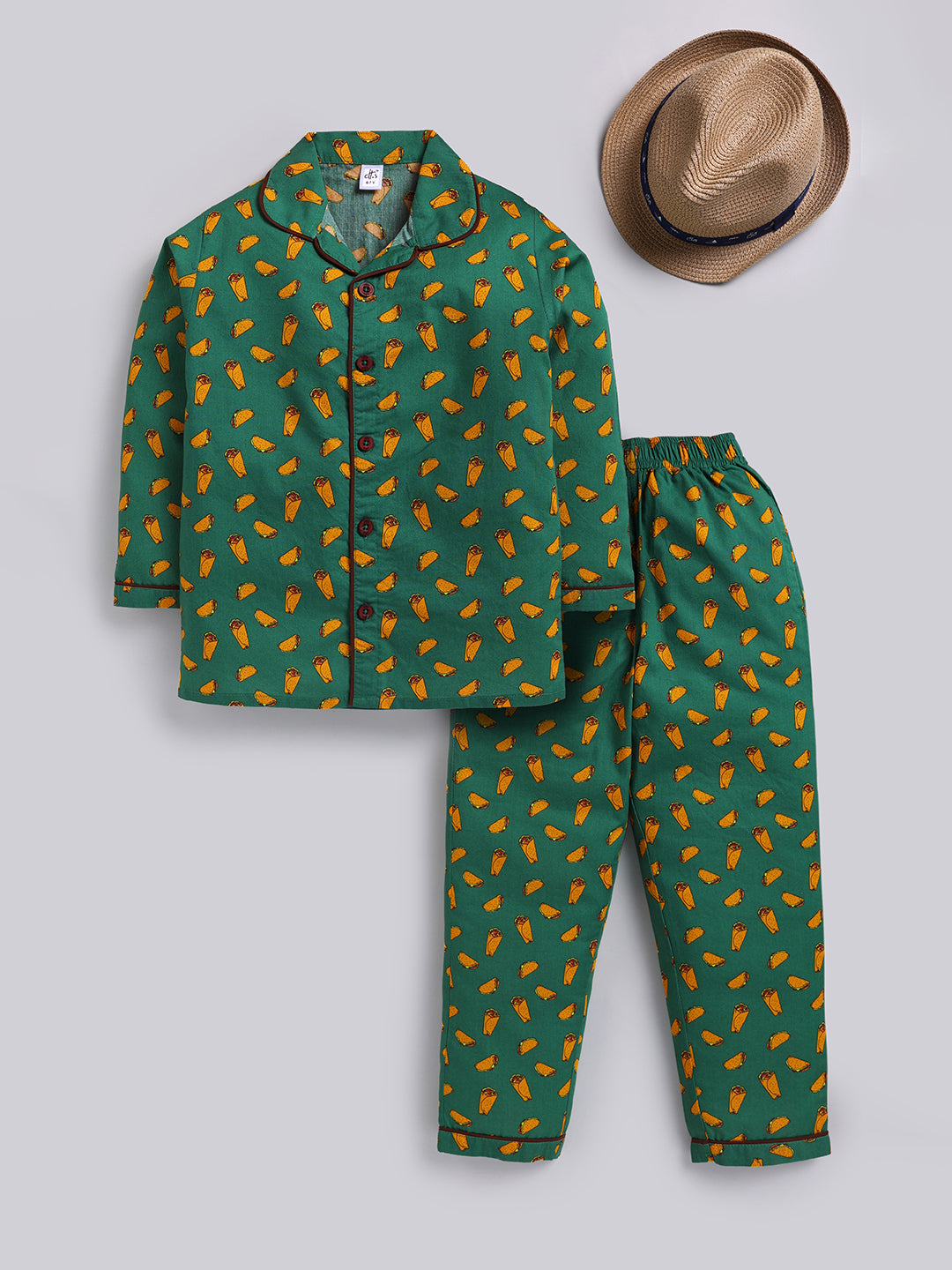 Green Graphic Cotton Full Sleeves Full Night Suit