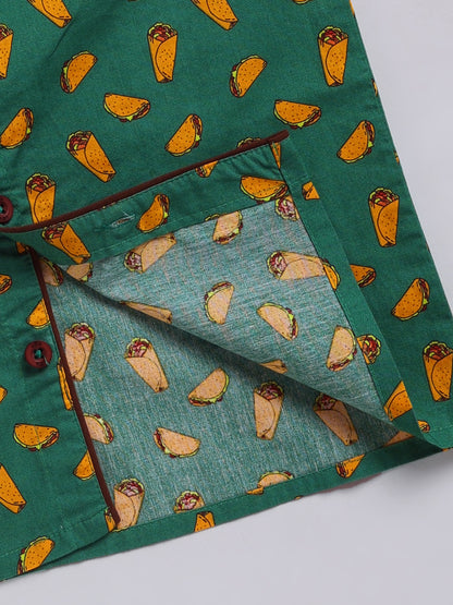 Green Graphic Cotton Full Sleeves Full Night Suit