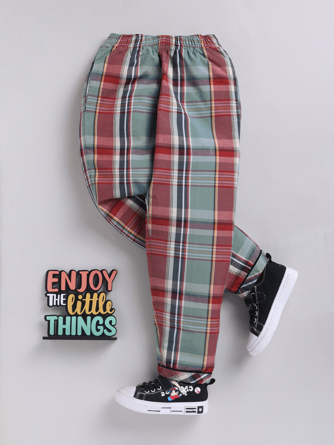 Green Checked Cotton Full Sleeves Full Night Suit
