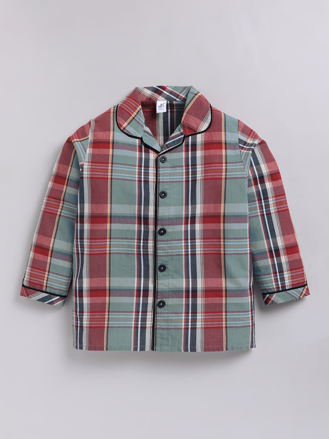 Green Checked Cotton Full Sleeves Full Night Suit