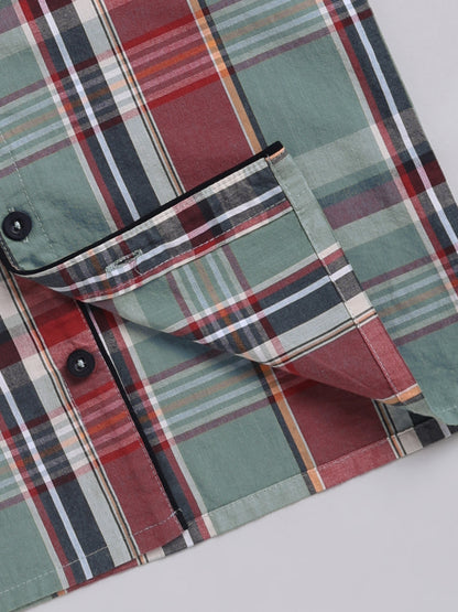 Green Checked Cotton Full Sleeves Full Night Suit