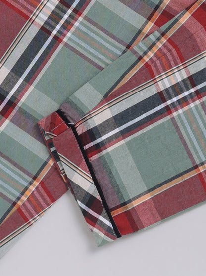 Green Checked Cotton Full Sleeves Full Night Suit