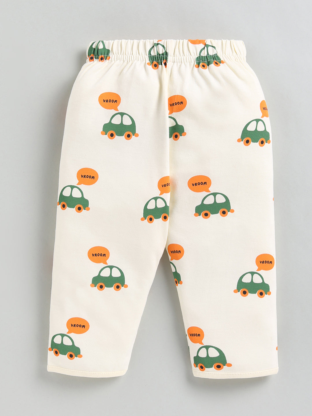 Cream Car Print Cotton Full Sleeve Night Suit