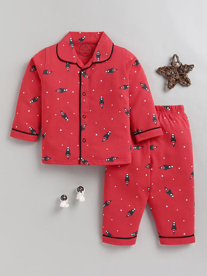 Coral Typography Cotton Full Sleeve Night Suit