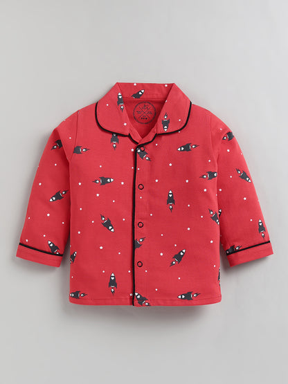 Coral Typography Cotton Full Sleeve Night Suit
