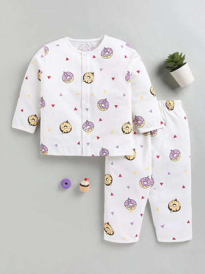 Off White Donut Print Cotton Full Sleeve Night Suit