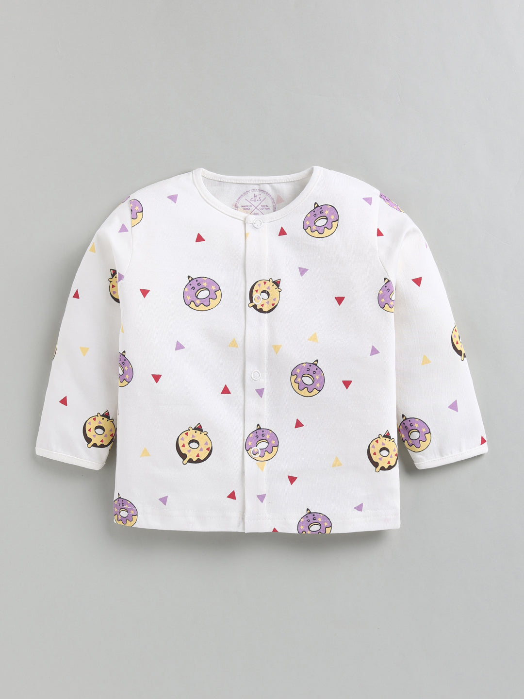 Off White Donut Print Cotton Full Sleeve Night Suit