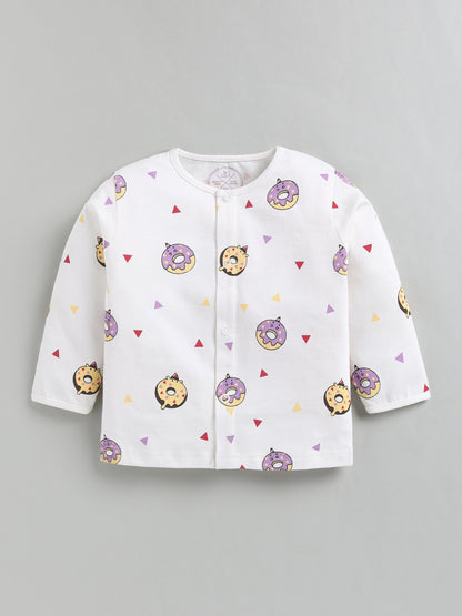 Off White Donut Print Cotton Full Sleeve Night Suit