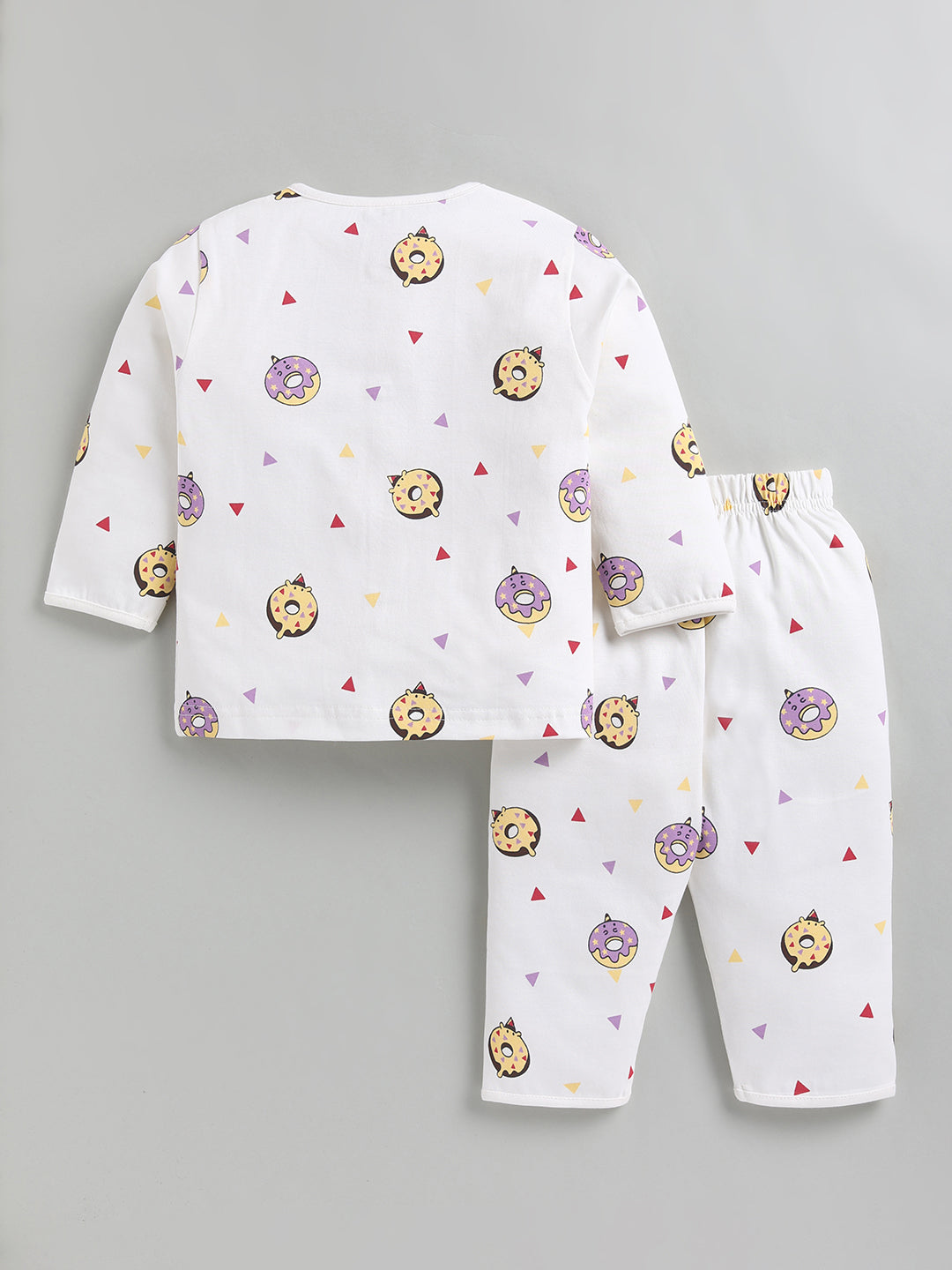 Off White Donut Print Cotton Full Sleeve Night Suit