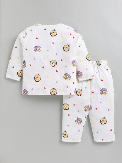 Off White Donut Print Cotton Full Sleeve Night Suit