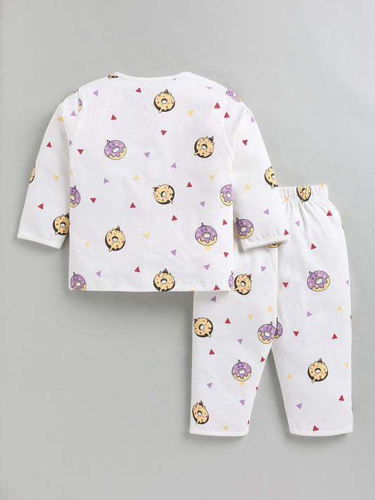Off White Donut Print Cotton Full Sleeve Night Suit