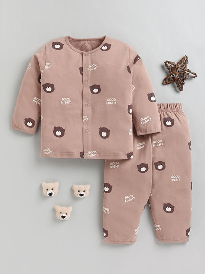 Brown Teddy Bear Cotton Full Sleeve Night Suit