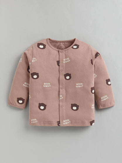 Brown Teddy Bear Cotton Full Sleeve Night Suit