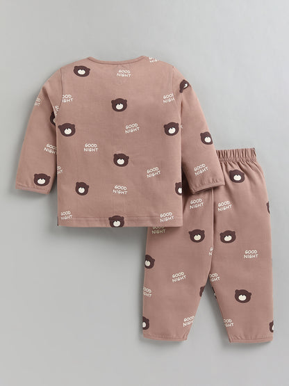 Brown Teddy Bear Cotton Full Sleeve Night Suit