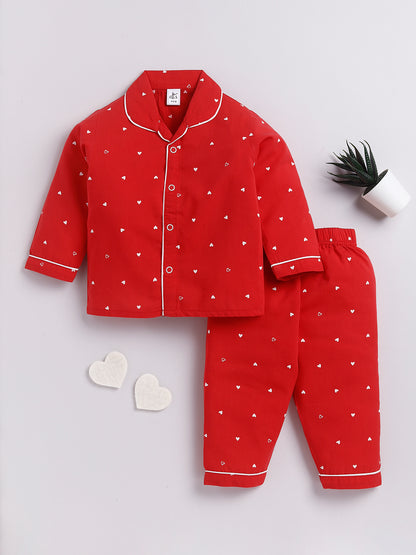 Red Hearts Print Full Sleeve Night Suit