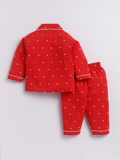 Red Hearts Print Full Sleeve Night Suit