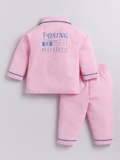 Cute Typography Back Print Pink Full sleeve Night Suit