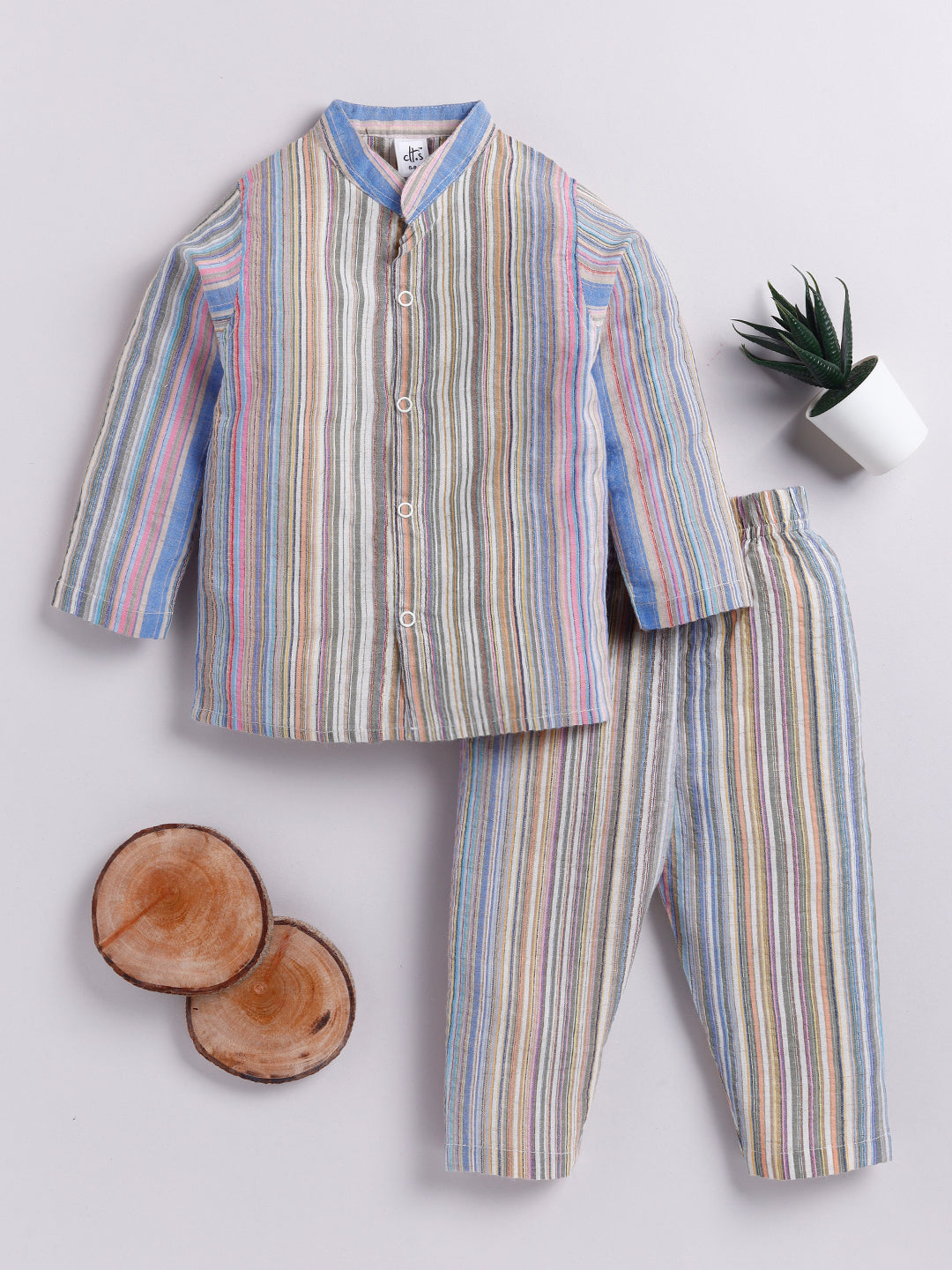 Multi Striped Full Sleeve Night Suit