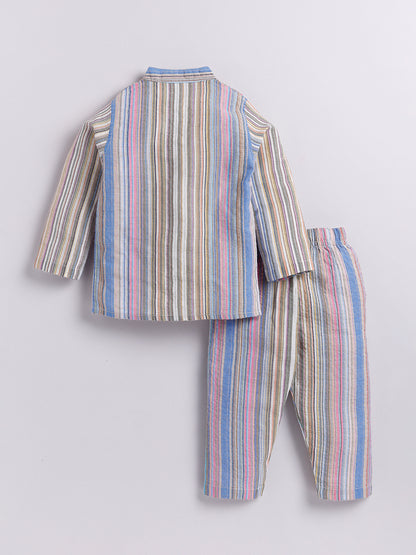 Multi Striped Full Sleeve Night Suit