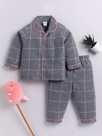 Daddy & Mommy's Girl Grey Checked Full Sleeve Night Suit