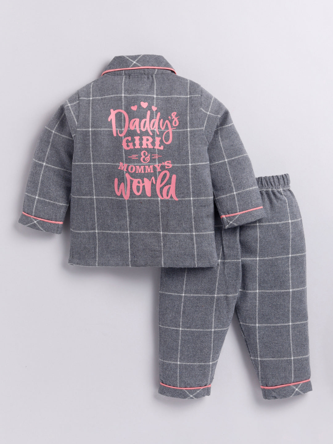 Daddy & Mommy's Girl Grey Checked Full Sleeve Night Suit