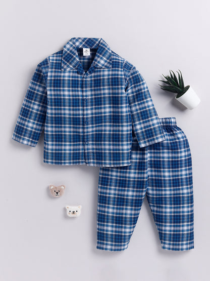 Blue Checked Full Sleeve Night Suit