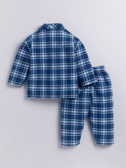 Blue Checked Full Sleeve Night Suit