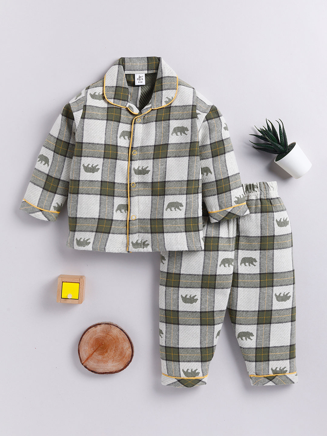 Green Checked Full sleeve Night Suit