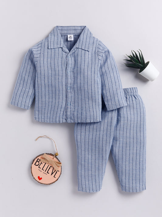 Blue Striped Full Sleeve Night Suit