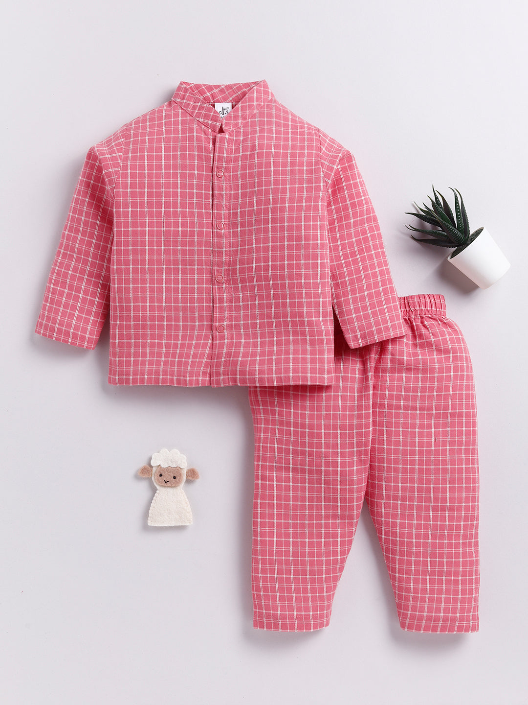 Coral Checked Full Sleeve Night Suit