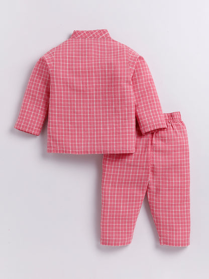 Coral Checked Full Sleeve Night Suit