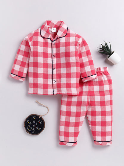 Coral Checked Full sleeve Night Suit