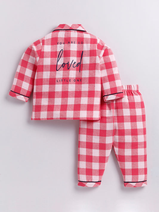 Coral Checked Full sleeve Night Suit