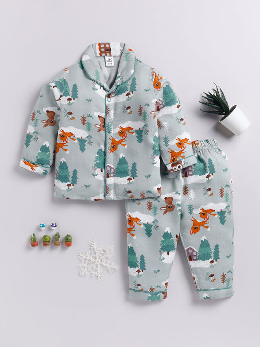 Green Christmas Theme Full Sleeve Night Suit