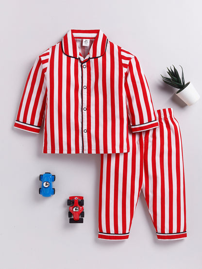 Cute Red Striped Full Sleeve Night Suit