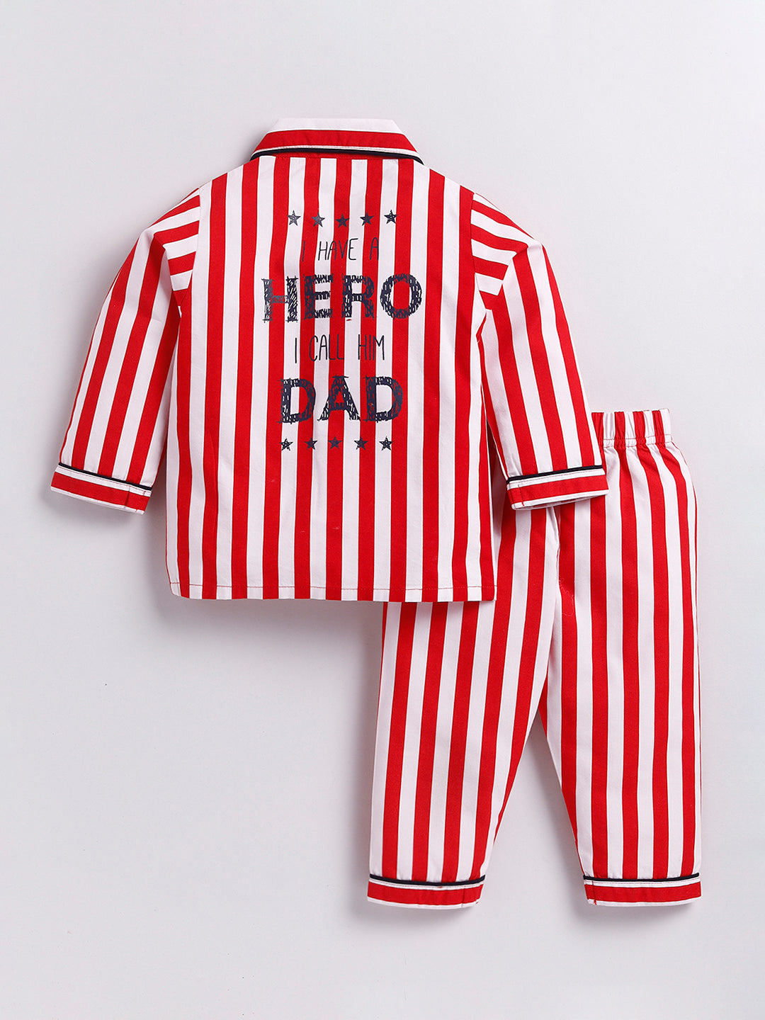 Cute Red Striped Full Sleeve Night Suit