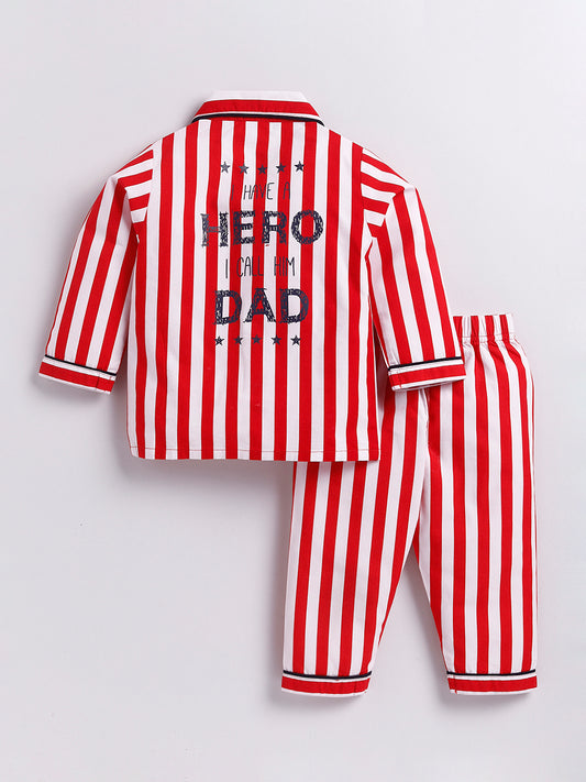 Cute Red Striped Full Sleeve Night Suit