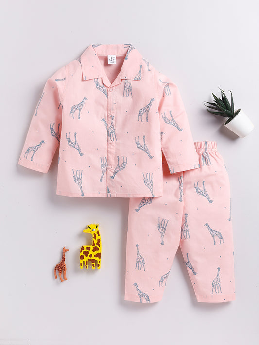 Pink Animal Print Full sleeve Night Suit