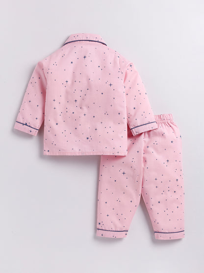 Pink Starry Full Sleeve Night Suit