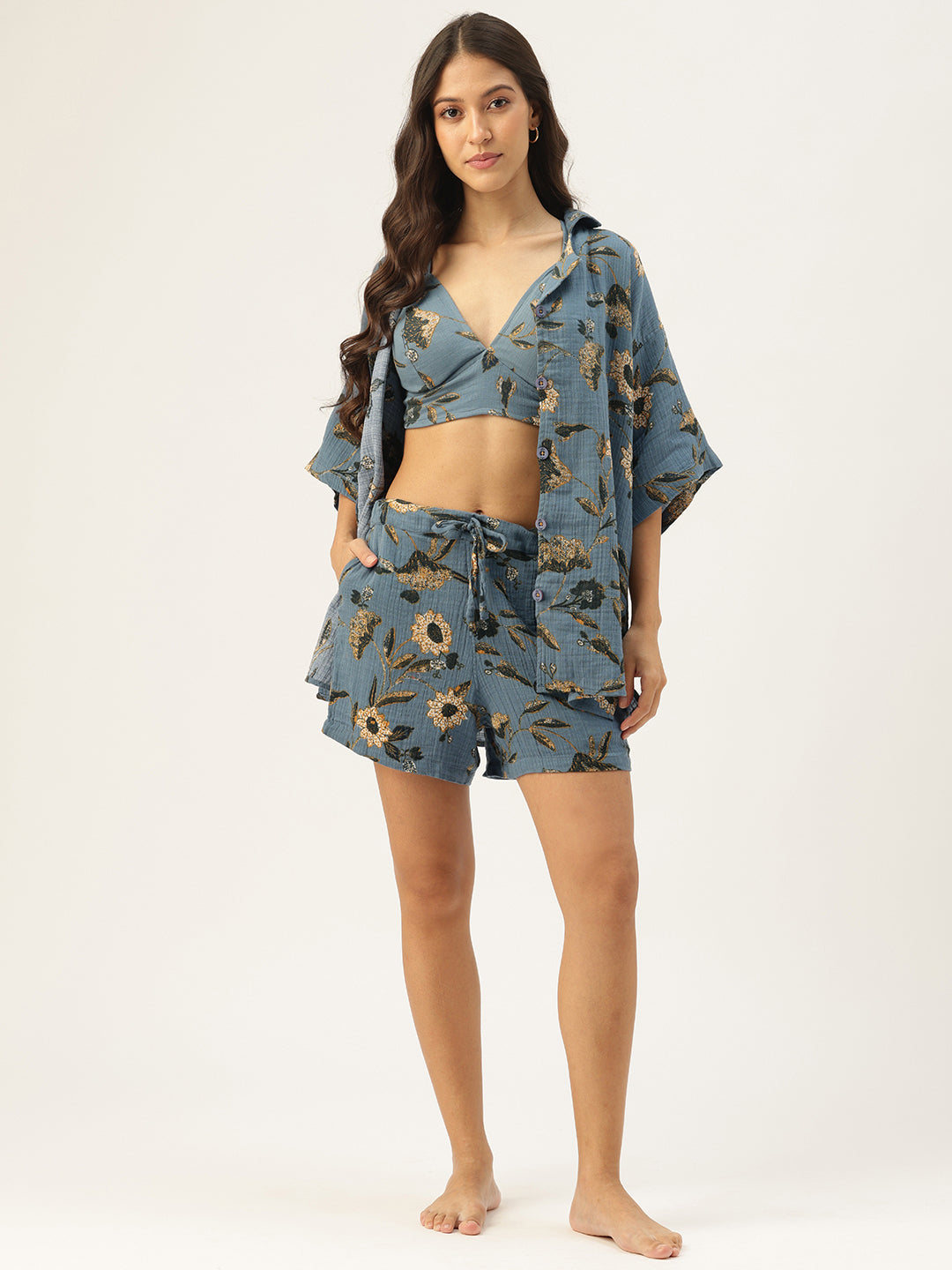 3 Pcs Blue Floral Holiday Set