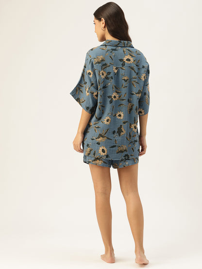 3 Pcs Blue Floral Holiday Set