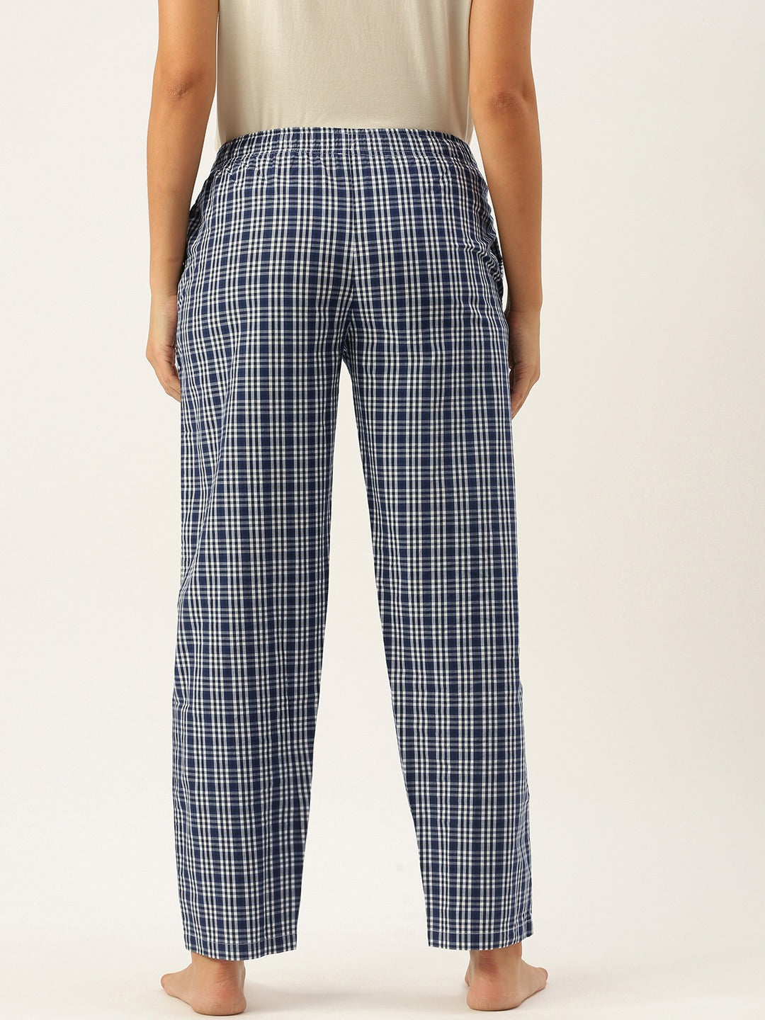 Women Blue Checked Cotton Pyjamas