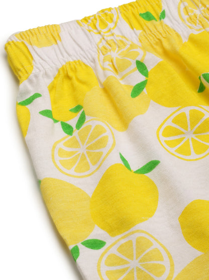 White & Yellow Pure Cotton Conversational Printed Cotton Shorts