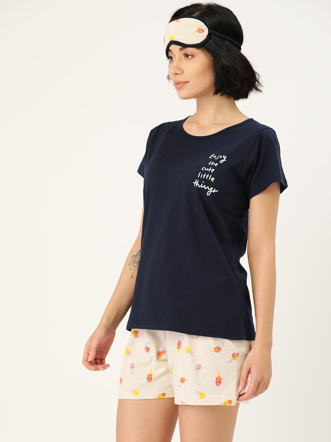 C1055 Cream Women T-shirt & Shorts - Clt.s