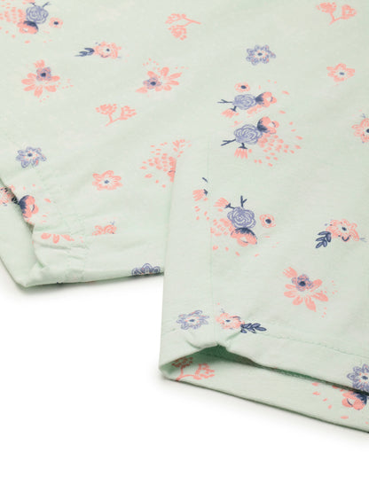 Women Sea Green & Pink Floral Printed Cotton Shorts
